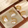 Anillo Abierto Geométrico Irregular de Perla Transfronterizo para Mujer, Moda de Lujo Ligero Anillo Abierto de Oro de 18 Quilates, No se Desvanece