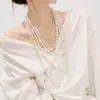 Collar largo de perlas multicapa ins de celebridad de Internet de Corea del Sur para mujer, elegante, elegante, decoración para vestido de noche, cadena para suéter