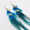 Pendientes de Plumas Bohemios Transfronterizos Estilo Largo Estilo Étnico Pendientes de Pavo Real Borla Azul Pendientes de Año Nuevo para Mujer