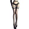 Lencería Sexy con Seda Negra Transparente, Encaje Jacquard y Medias con Portaligas Integrado 8106