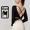 Top de Manga Larga Cruz Retorcida Espalda Abierta Grande Fitness Hermoso Escote en la Espalda Corto Ropa de Yoga Alta Elasticidad Agradable a la Piel Chaleco Deportivo