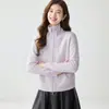 Cardigan de Cashmere Sarjado com Fio Novo para Outono e Inverno Moda Tricô Estilo Emagrecedor Solto Espessado Jaqueta com Zíper Gola Alta