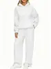 Conjunto de Moletom com Capuz e Calça Wide Leg Esportiva Casual 2026, Conjunto de Duas Peças com Forro de Fleece para Outono