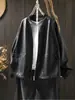 Chaqueta de Cuero PU con Cuello Alto y Doble Bolsillo para Mujer, Corte Holgado, Tallas Grandes, Estilo Primavera, Cardigan Versátil Casual Coreano tipo Baseball