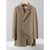 Casaco Masculino de Botão Duplo, Estilo Meio-Comprido Outono e Inverno, Forro Removível de Penugem de Ganso, Trench Coat de Lã Feito à Mão, Roupa de Exterior Quente para Jovens