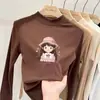 Ropa interior térmica para niñas con forro de polar, cuello alto medio, ropa interior cálida para niños mayores, camiseta para bebé niña, top cepillado de manga larga