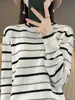 Nuevo estilo de otoño, top de punto de manga larga con cuello redondo de algodón puro, camiseta base fina versátil de color bloqueado 100% algodón para mujer