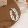 Anillo Abierto Ojo del Diablo Estilo Europeo y Americano, Esmalte Multicolor Incrustado con Diamantes, Joyería de Cobre Ajustable Versátil para Mujeres