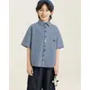 Camisa Ligera a Cuadros Azules para Niños Wulibu, Nuevo Estilo de Verano Camisa Transpirable de Manga Corta con Bordado de Océano para Niños