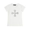 Camiseta de Manga Corta con Estampado de Cruz Retro Americano con Cintura Ajustada y Capa Base para Mujer