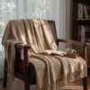 Manta de Toalla Burbuja con Bordes de Borlas, Manta Tejida para Siesta, Manta de Hilo para Casa de Huéspedes, Manta Decorativa para Cama, Manta Vintage para Sofá de Primavera y Otoño