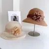 Sombrero de pescador de flor de peonía tridimensional hecho a mano para mujer, sombrero de paja para protección solar de verano, sombrero para ir al trabajo con lazo grande, sombrero de sol, moderno