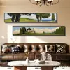 Pintura decorativa para sala de estar de estilo vintage francés con textura, pintura para colgar en la pared de fondo de sofá estilo mediados de siglo, mural combinado de franjas horizontales