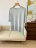 Refrescante de verano hilo de papel japonés simple cuello redondo con diseño de dobladillo calado top camiseta de punto de manga corta nicho 129