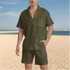 2024 Transfronterizo Nuevo Amazon Traje de Camisa de Manga Corta Verano Holgado Casual Algodón y Lino Cárdigan Camisa para Hombre