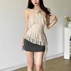 Camisola Halter de Rosa Tridimensional Chic Francés 2025 para Mujer con Volantes Irregulares Top Corto de Verano para Chica Hot