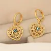 Pendientes de Ojo de Diablo Corazón Hueco Chapados en Cobre Oro Real Circonita Estilo INS Nicho Versátiles para Mujer del Distrito Lu