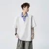 Camisa Falsa de Duas Peças com Camiseta de Manga Curta para Homens, Novo Estilo de Verão, Decote V, Toque de Luxo, Tendência, Simples, Top Versátil
