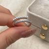 Anillo abierto de perla pequeña de estilo francés, anillo de pareja de moda simple, anillo de dedo de circón de alta calidad, anillo que combina con todo.