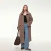 Casaco de lã macio elegante para o inverno de 2026, com pele sintética integrada, para o dia a dia, modelo solto, longo, de abotoamento simples, para mulheres.