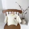 Roupa Infantil Estilo Coreano Suéter com Forro de Lã para Bebê Menino Pulôver para Bebê Gola Redonda Camisa Base Quente Top Outerwear de Urso Infantil