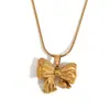 Moda europeia e americana temperamento personalidade doce colar aço inoxidável banhado a ouro 18K pingente de laço corrente fina tipo cobra colar feminino