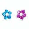 Aretes de Flor de Cinco Pétalos de Aleación de Titanio F136 con Circonita Incrustada a Mano y Joyería para Perforación de Hélice Auricular con Rosca Interna