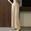 Novedad Otoño e Invierno Pantalones de Punto de Lana 100% Pura Pierna Ancha para Mujer Dosis Holgados Adelgazantes Casual Ropa de Abrigo Pantalones de Seda Brillante