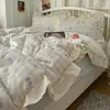 Juego de ropa de cama de algodón puro de cuatro piezas, funda de edredón, sábana de invierno, sábana bajera para cama matrimonial, juego de tres piezas para dormitorio de estudiante