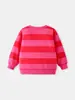 Sudadera Rosa con Rayas y Bordado de Oso Cereza Cuello Redondo para Niñas Otoño e Invierno Niños Medianos y Pequeños Conjunto Dulce Parte Superior En Stock