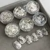 Acessórios para Nail Art, Lantejoulas Prata Brilhantes para Nail Art, Glitter Fino, Borboleta, Coração, Novos Adesivos de Unha Meia-Lua, Decorações em Caixa