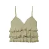 2026 Roupa de Verão Feminina Estilo Europeu e Americano Top Bordado em Camadas Transparente com Alças Finas 5346