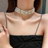 Collar de Múltiples Hileras de Perlas de Imitación con Diamantes Incrustados de Cristal Europeo y Americano Exagerado Elegante Gargantilla Corta Collar Retro Popular para Mujeres