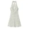 Vestido de Bolinhas com Gola Halter Estilo Francês para Mulheres, Novo Modelo de Verão 2026, Ajustado na Cintura, Emagrecedor, Vestido Simples