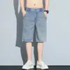Shorts Jeans Masculino de Seda Gelada 2026 Verão Finos Tendência Soltos Retos Estilo Americano Tencel Casuais Comprimento do Joelho