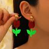 Pendientes de flores de perla fresca estilo Mori Pendientes de flores rosas y amarillas Pendientes pastorales de primavera y verano