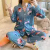 Nuevo Cárdigan de Primavera y Otoño Pijama Verde de Conejo Manga Larga para Mujer Ropa de Casa de Verano Conjunto de Pijamas para Mujer