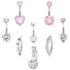 Popular Anel de Umbigo Feminino de Aço Inoxidável com 8 Peças, Garra Quatro Pontas, Zircônia, Coração de Pêssego, Joia para Piercing Corporal