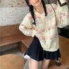 Novo estilo coreano outono e inverno casaco suéter feminino casual contraste jacquard moda oco manga comprida cardigan malha para as mulheres