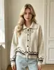 Cárdigan de punto con cuello y lazada para mujer, nuevo estilo otoño e invierno, abrigo suéter jacquard con bloques de color, top holgado y versátil estilo francés, moderno