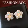 Aretes de Aguja Plateada con Circonita, Piedra Ojo de Gato y Flores de Perla, Aretes Versátiles Dulces y de Moda con un Toque de Lujo Ligero y de Alta Gama