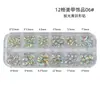 Set de Caja de 12 Compartimentos para Accesorios de Uñas, Perlas para Uñas, Pedrería Pequeña, Pedrería Irregular de Vidrio, Pedrería para Decoración de Uñas, Accesorios Mixtos