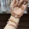 Pulsera de Cristal Rosa Natural con Tres Círculos de Amatista para Mujer, Pulsera Sencilla de Buena Suerte, Nuevo Estilo de Verano que Realza el Cutis
