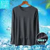 Camiseta de Manga Larga para Hombre Verano Exterior Protección Solar Delgada Secado Rápido Deportiva Blanca Holgada Talla Grande Camiseta Base de Seda de Hielo Moderna