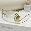 Óculos de Sol Sem Aro Peça Única Estilo Novo 2025, Hastes com Design de Cisne Fashion, Óculos de Sol Femininos, Óculos de Sol Y2K Casuais e Versáteis