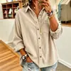2026 Ropa de Otoño e Invierno Transfronteriza Europea y Americana Nueva Camisa Chaqueta de Pana Casual Holgada Gruesa de Manga Larga para Mujer con Rayas y Cuello de Solapa