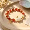 Nuevo Pulsera con Forma de Conejo de Jade Dulce de Estilo Nacional Chino de Lujo Ligero para Mujer, Alto Valor Estético, Anillo de la Serie Zodiacal Moderno y Versátil