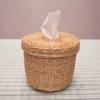 Caja de Pañuelos de Paja Tejida a Mano, Caja Almacenadora de Papel en Rollo de Paja Amarilla y Ratán para Sala de Estar, Escritorio y Baño