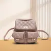 Mochila de piel auténtica estilo Chanel con cadena de diamantes y acabado de caviar de piel de vaca, pequeña y de moda