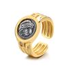 Nuevo Anillo Abierto de Moneda de Plata de Ley 925 Sentido de Alta Gama Viento Ins Figura de Poseidón en Relieve Moneda Antigua Anillo Ajustable